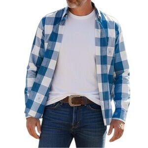 Daniel Hechter Paris Non Iron Turquoise White Bold Check Cotton Shirt Size XL